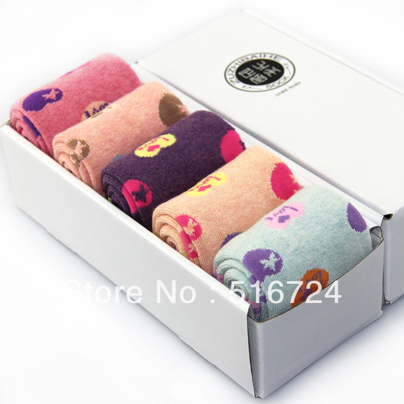 5 double gift socks 100% cotton towel socks thickening autumn and winter 100% cotton socks thermal winter socks