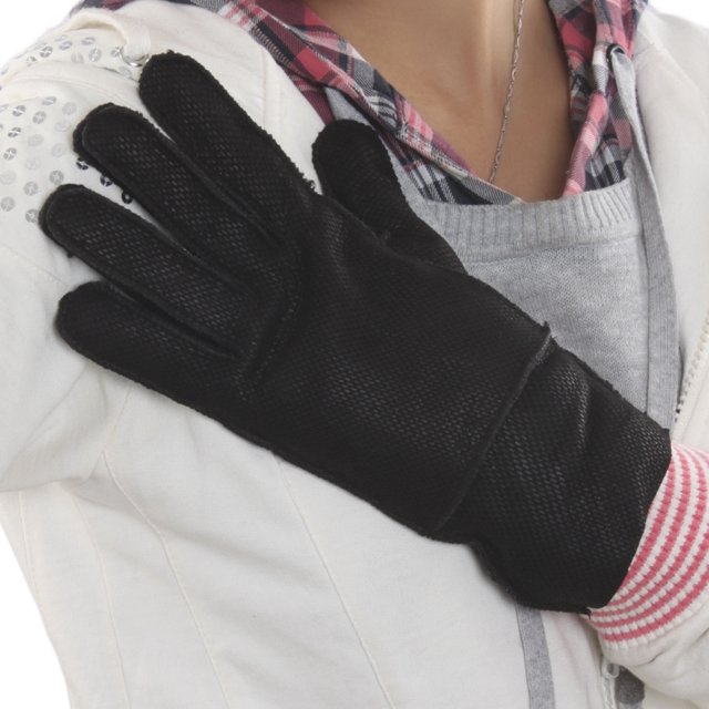 $5 off per $70 order 2012 Fine plinthic black women's genuine leather gloves, winter thermal ,women's sheep fur gloves