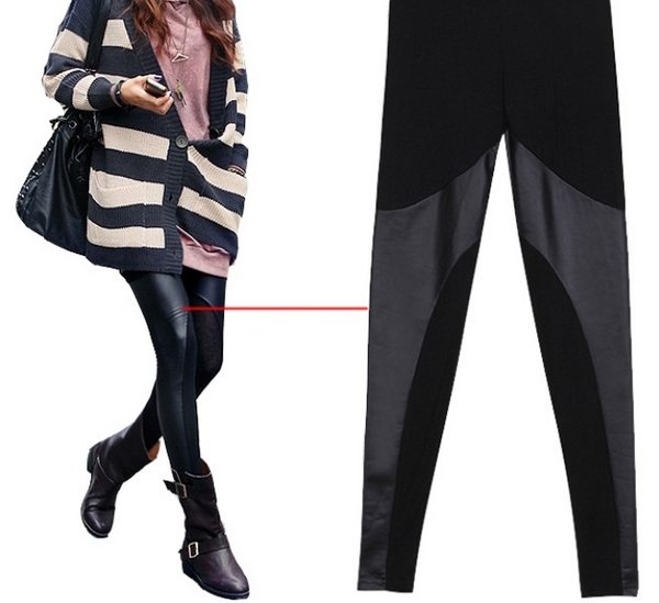 5 pcs/lot Leggings for Women Leggings Fashion Patchwork Cotton Yarn in Hank Imitation Leather Tights for Women Free Shipping