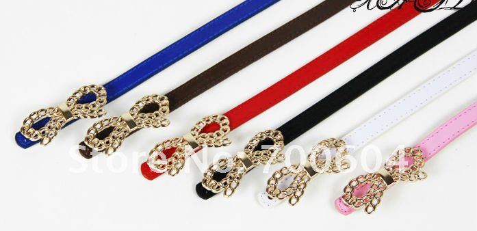 5 pcs/lot mix colors Wholesale Fashion Leather Belt Bowknot Buckle Waistband for lady,free shipping