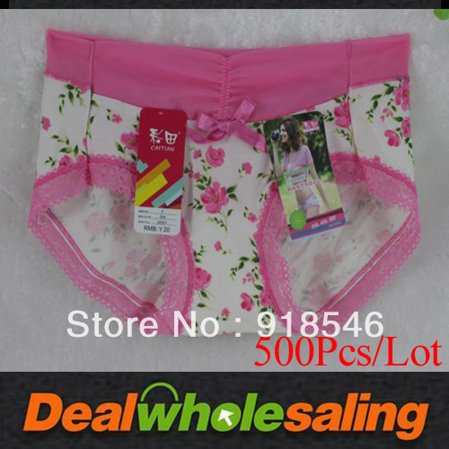 500Pcs/Lot DHL Free Shipping  Comfortable Women's 100%Cotton Lace Underwear Briefs Sexy Ladies Panties