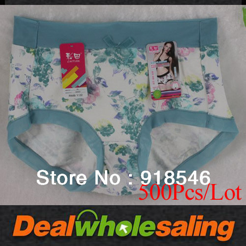 500Pcs/Lot  High-grade 100% cotton Panties  printing floral Sexy Lace Women's Underwear Briefs  Free Shipping