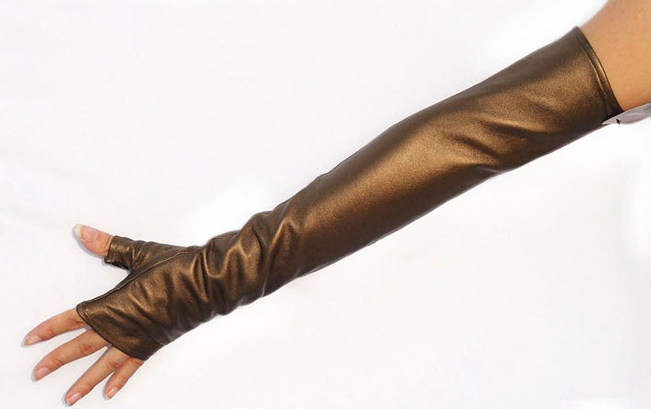 50cm long genuine leather fingerless golden gloves  free shipping half fingers mittens