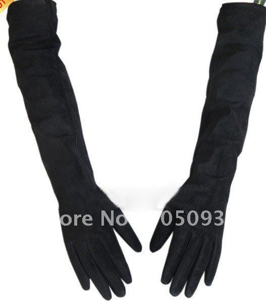 50cm long Nubuck leather lady gloves black S/M/L/XL free shipping for sale gift