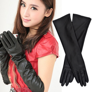 50cm women's leather gloves ultra long faux leather long design fashion women's gloves