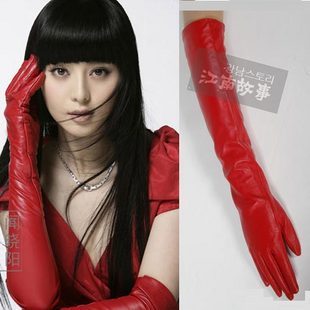 50cmt ruslana korshunova long design sheepskin genuine leather long gloves red aad006