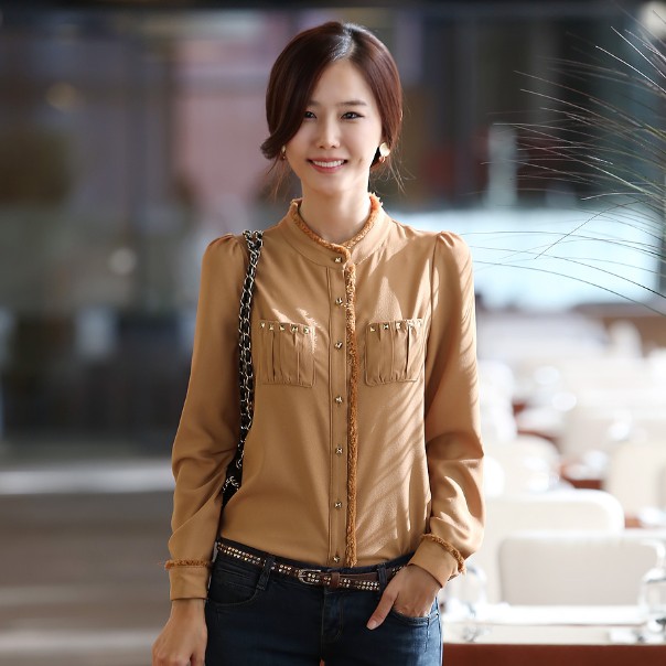 5163 spring and autumn women's shirt OL outfit tristram Women long-sleeve slim collar shirt