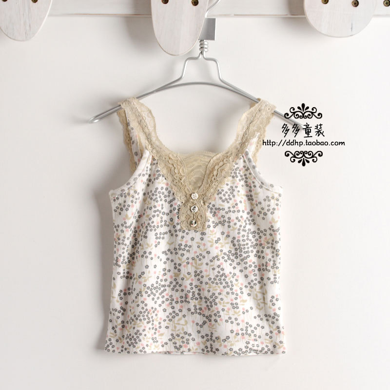 5168 bean cracker girls clothing summer vintage all-match lace 100% cotton spaghetti strap top vest