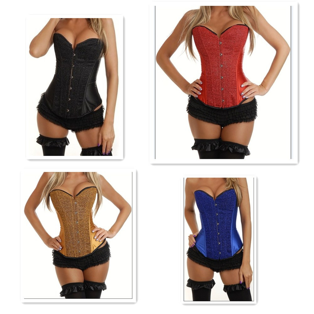 5206  4 colors  Sexy new Satin with sequin clubwear show gilr corset buister bodyshaper S-2XL Factory Supplier