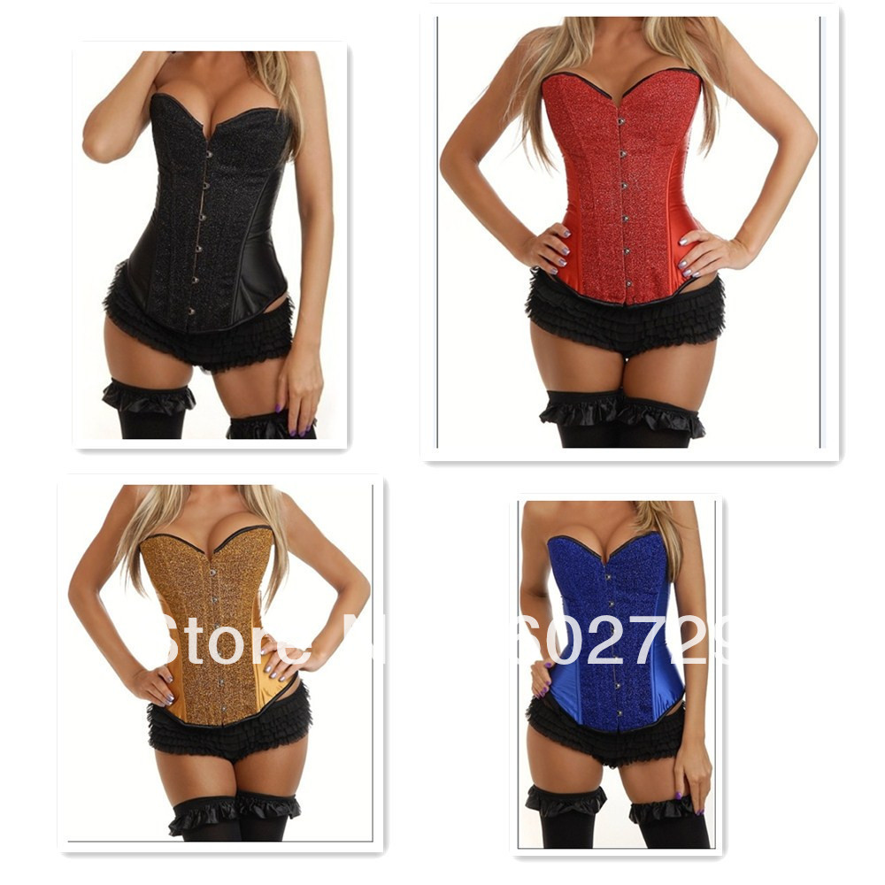 5206 4 colors Sexy new Satin with sequin clubwear show gilr corset buister bodyshaper S-2XL Factory Supplier