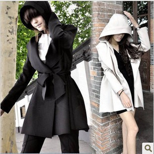 5338 2012 autumn slim with a hood medium-long trench outerwear