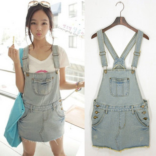 545 spring and summer sweet suspender skirt denim skirt braces skirt one-piece dress