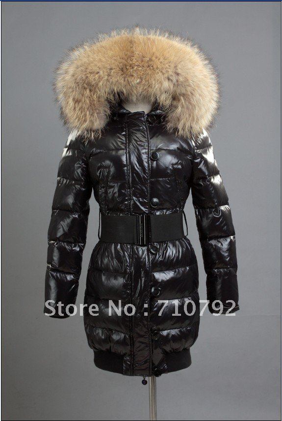 57FREE SHIPPING FREE BELT 2012 winter luxury large fur collar thickening down coat ladies long jacket