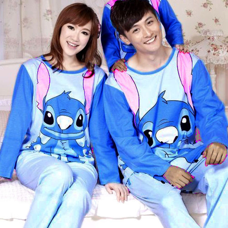 58 ! cartoon stitch 2012 spring and autumn cotton long-sleeve casual lovers sleepwear Drop/Free Shipping