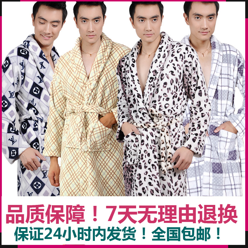 58 fashion winter men's sleepwear thickening flannel bathrobe casual coral fleece robe lounge