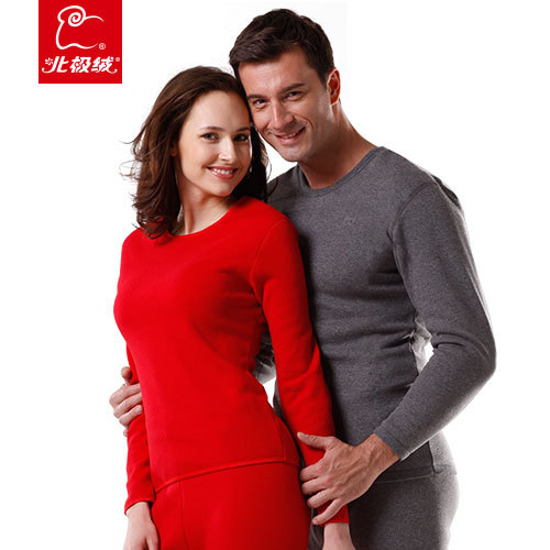 58 wool thermal underwear plus velvet thickening women's neck gold fleece thermal set male