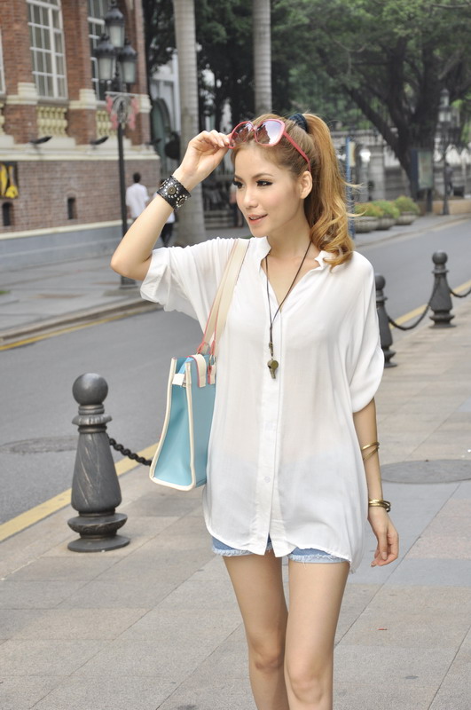 5808 2013 spring new arrival casual stand collar shirt belt 1086