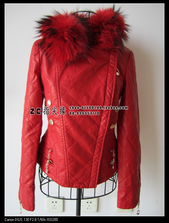 5808 cotton-padded thickening fur collar leather clothing