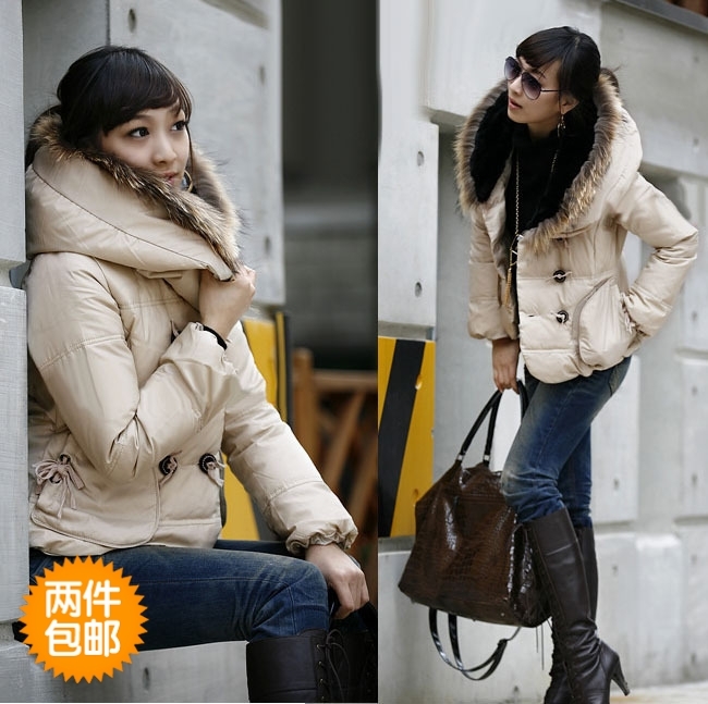 585 women's double breasted thickening soft fox fur collar thermal wadded jacket