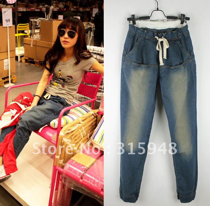 5855 2012 women's fashion elastic waist drawstring loose plus size harem pants harem pants jeans