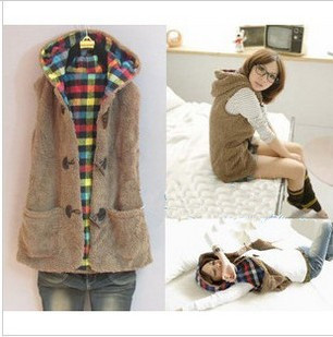 5987 women's 2012 berber fleece horn button cotton vest women outerwear vest wool waistcoat vest