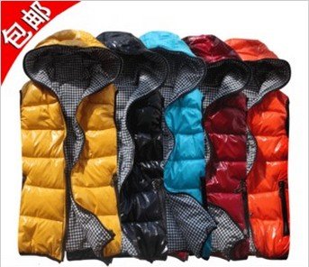 5color 2012Autumn and winter down cotton vest hooded plus size fashion shiny vest Women L001