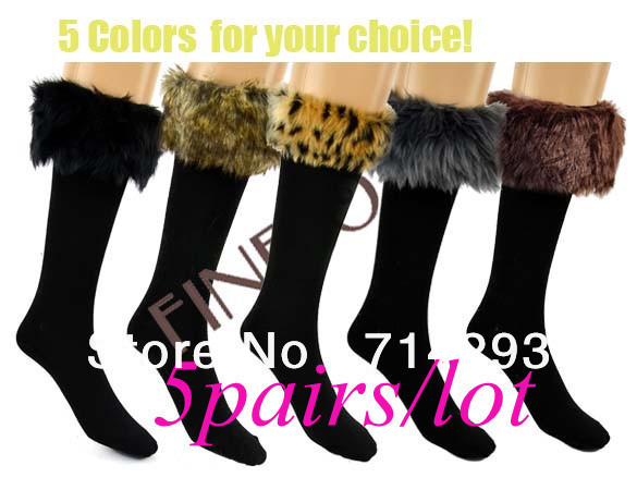 5pairs/lot Cheap Winter Warm Cotton Half Long Socks Faux Fur Purfle Cover Boot Shoes Snow Stockings Free shipping 9262