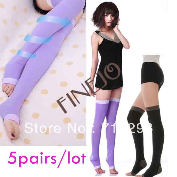 5pairs/lot women's socks Thin leg knee high socks sleeping leg slimming Stockings free shipping 7224