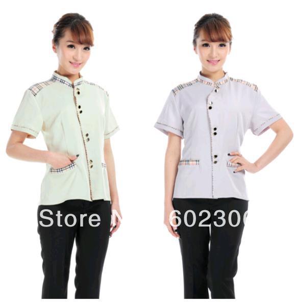 5pc/Lot  Cleaning service short-sleeve workwear hotel uniforms restaurant waitress Bar clothings DHL UPS Free shipping