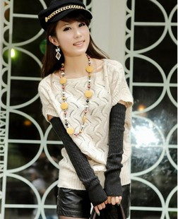 5pcs Bulk 2012 autumn female slit neckline cutout vest sweater short-sleeve outerwear loose sweater