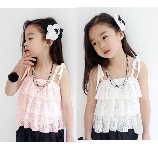 5pcs Children girl's Summer 2012 summer  child full lace princess spaghetti strap top sz46