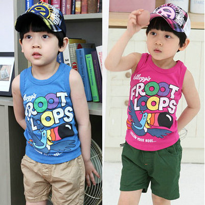 5pcs/lot  child clothing summer kid's sleeveless vest  blue/red 2color boy's camisoles girl's vest 2-6t  floot loops