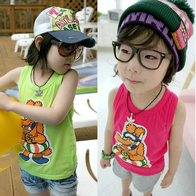 5pcs/lot  child clothing summer kid's vest boy's vest crocodile doll print red/green 2color 2-6t