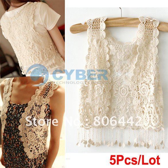 5Pcs/Lot Fashion Lady Women's Vintage Summer See Through Crochet Tassels Sexy Tank Cape Waistcoat Vest Top Free Shipping