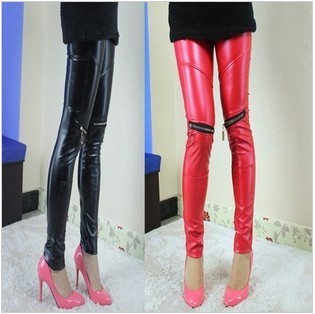 5pcs/lot.Free Shipping 2012 NEW Leather Women's pencil pants skinny pants trousers Red / Black wholesale