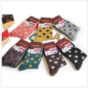 5pcs/lot ,Free shipping,Elegant dot women's cute socks thickening rabbit fur thermal socks color