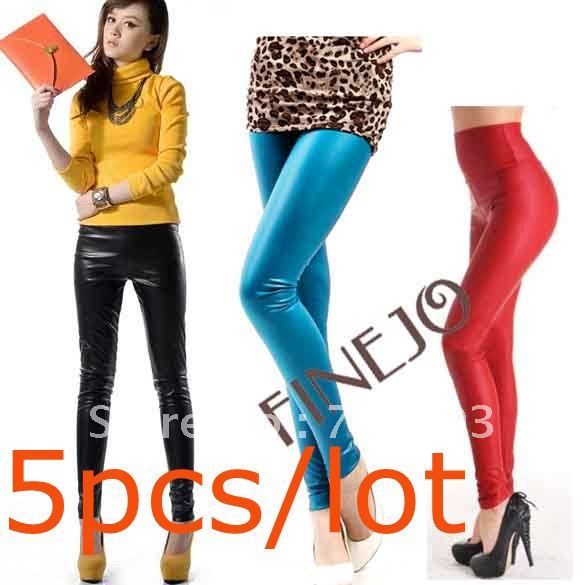 5PCS/LOT Free Shipping Hot sale Women's Honed high waist PU leather pants tights leggings 3 Colors 3828