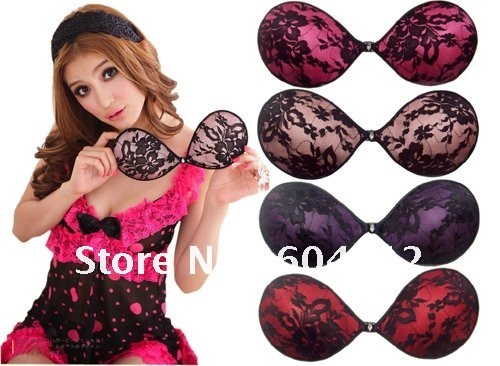 5pcs/lot+Free shipping2012 HOT new design self-adhesive free strapless invisible silicone bra with lace