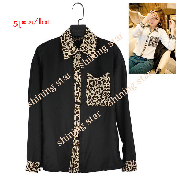 5PCS/LOT ladies Long Sleeve Chiffon Blouse Leopard Blouse Top HOT Sale S10048