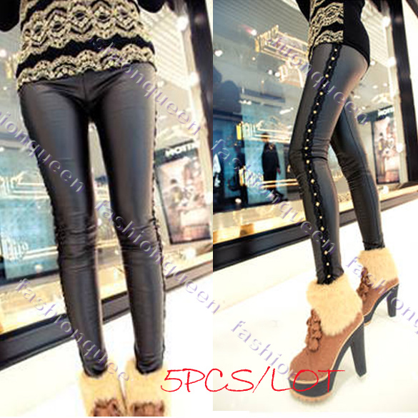 5PCS/LOT New Arrival Sexy New winter Lady fashion leather leggings Women pants pencil trousers black Most Popular Must have 8782