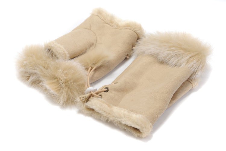 5pcs/lot Winter Women's Sheepskin Gloves, Chestnut SheepSkin Mitten, Fingerless Leather Gloves Free Shipping