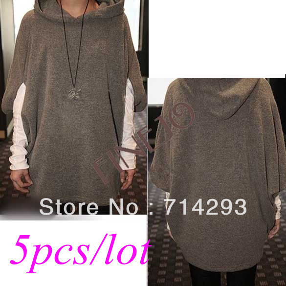 5pcs/lot Women's Hoodie Batwing Sleeve Loose Knit Knitwear Sweater Top free shipping 7384