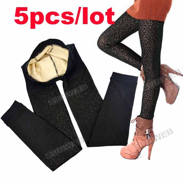 5pcs/lot Women's Winter Diamond Patterned Leopard Stretch Leggings Tights Pants Stockings Thick 8609