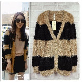 6,113 women's fashion fall/winter 2012 new fluffy loose v neck long sleeve striped long sweater Cardigan coat