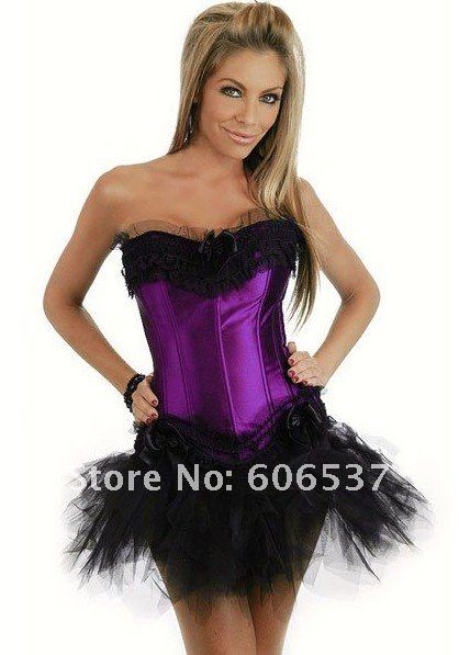 6 color Purple Corset with Side Zipper/Mini Skirt Women's Clothes body lift shaper Sexy Lingerie