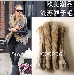 6 colors free shipping Knit rabbit fur vest with finnraccoon fur collar waistcoat vest