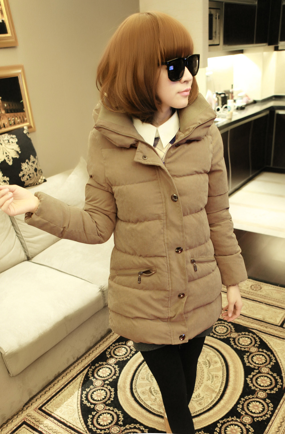 6 fashion winter thick thermal turtleneck long design suede fabric comfortable female wadded jacket cotton-padded jacket 11012