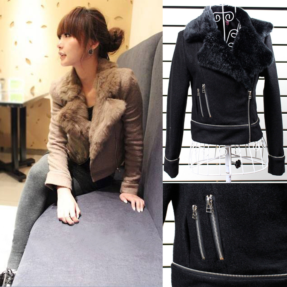 6048 hot-selling faux short jacket zipper decoration suede collar outerwear camel black