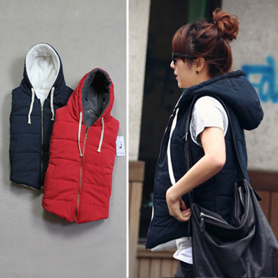 6090 women's vest clip cotton vest women's fashion hooded cotton vest short jacket Free shipping