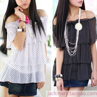 6093 2012 sweet dot slit neckline princess elegant cascading chiffon shirt